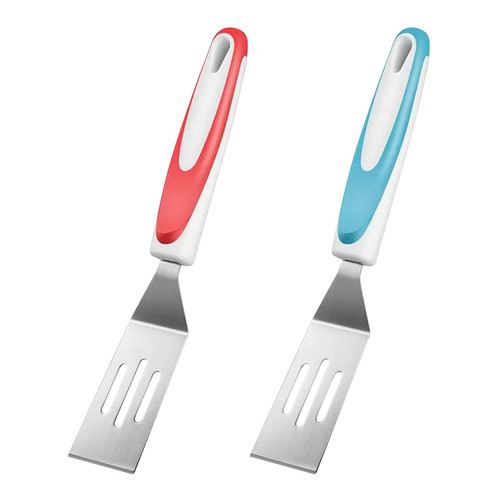 2 Pieces Mini Serving Spatula Stainless Steel Cut And Serve Turner Cookie Spatula Mini Slotted round Rustic Table Mat