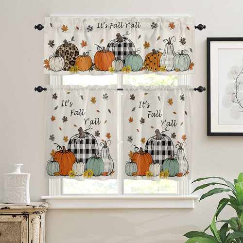 Thanksgiving Kitchen Curtains Tiers and Valances Set, It's Fall Y'all Pumpkin Maple Leaves Sunflower Rod Pocket Valance Short Window Treatment Decor Curtains, 27.5"x24", 3 Pieces Set Thanksgiving Kitchen Curtains Tiers and Valances Set, It's Fall Y'all Pumpkin Maple Leaves Sunflower Rod Pocket Valance Short Window Treatment Decor Curtains, 27.5"x24", 3 Pieces Set
