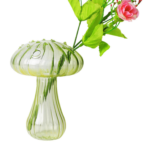 Mushroom Shaped Glass Vase, Planters Clear Hydroponic Vase, Flowers Plants for Decorative Centerpiece,Table Decor,Home Wedding Party (Green)