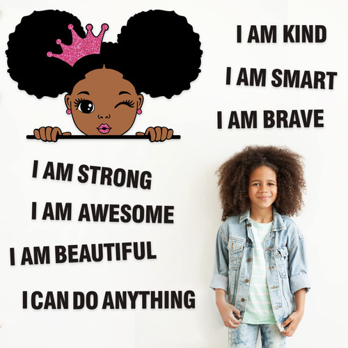 Black Girl Wall Decal Positive Saying African American Kids Inspirational Quote Black Girl Magic Pink Crown Wall Stickers for Girls Bedroom Living Room Decor