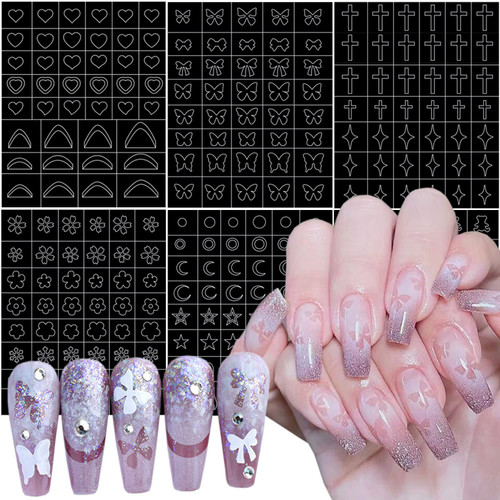 Vezocim 6 Sheets Airbrush Stencils Nail Stickers Butterfly Flower Moon Star Heart Cross French Nail Decals Printing Template Stencil Tool DIY Nail Designs Nail Art Decorations Vezocim 6 Sheets Airbrush Stencils Nail Stickers Butterfly Flower Moon Star Heart Cross French Nail Decals Printing Template Stencil Tool DIY Nail Designs Nail Art Decorations