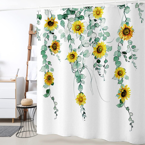Vannokor Sunflower Plant Fabric Shower Curtain, Shower Curtain Bathroom, Waterproof Quick-Drying Polyester Fabric Bathroom Shower Curtain Set, Machine Washable 72" W x 72" L with Hooks Vannokor Sunflower Plant Fabric Shower Curtain, Shower Curtain Bathroom, Waterproof Quick-Drying Polyester Fabric Bathroom Shower Curtain Set, Machine Washable 72" W x 72" L with Hooks