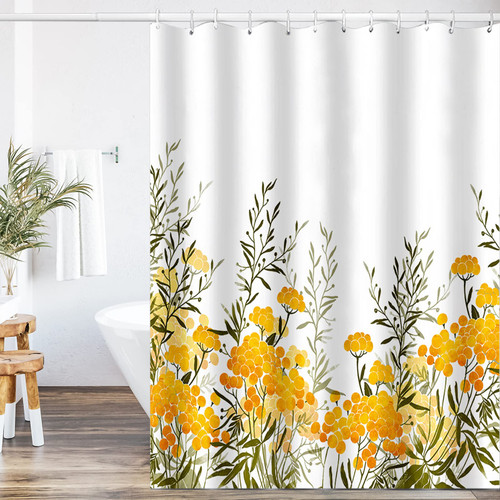 Vannokor Yellow Plant Fabric Shower Curtain, Shower Curtain Bathroom, Waterproof Quick-Drying Polyester Fabric Bathroom Shower Curtain Set, Machine Washable 72" W x 72" L with Hooks Vannokor Yellow Plant Fabric Shower Curtain, Shower Curtain Bathroom, Waterproof Quick-Drying Polyester Fabric Bathroom Shower Curtain Set, Machine Washable 72" W x 72" L with Hooks