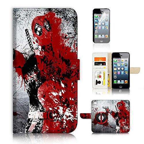 iPhone 5 5S / iPhone SE Flip Case Wallet Cover with Screen Protector - US B30022 - Deadpool Super Hero Ninja B30022