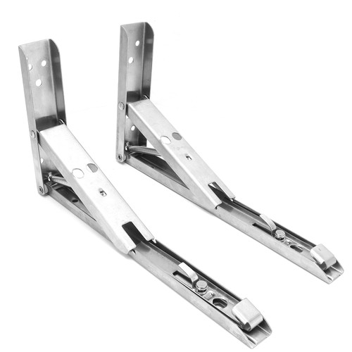 2Pcs Folding Shelf Bracket Stainless Steel - Wall Mount Spring Loaded Support Rack,Heavy Duty Hardware Fittings for Floating Shelves, Decorative Shelving Brackets