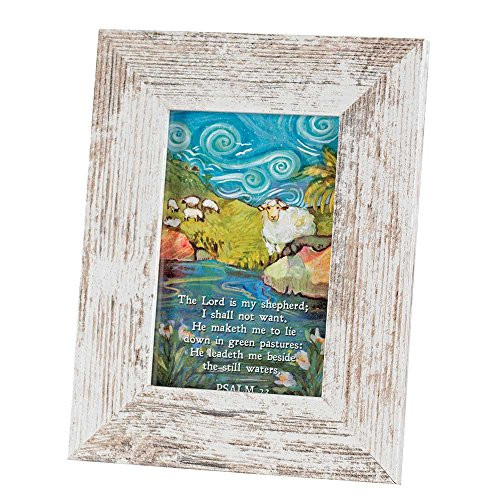 Dicksons Lord Is My Shepherd Rustic White 9 x 7 Inch Wood Tabletop Photo Easel Back Frame