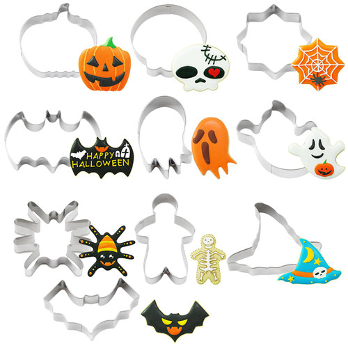 Halloween Cookie Cutters Set, 10 Pcs Stainless Steel Cookie Cutters Mold, Ghost Bat Skull Spider Shape Baking Supplies for Halloween Party Decoration