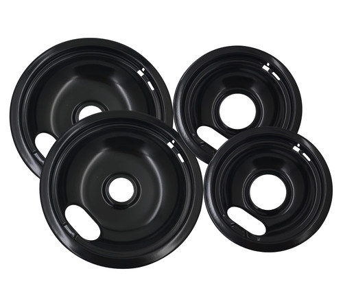 W10290350 and W10290353 Range Cooktop Porcelain Drip Pans Set Compatible with Whirlpool Includes 2 8-Inch and 2 6-Inch Pans,4pack, Black