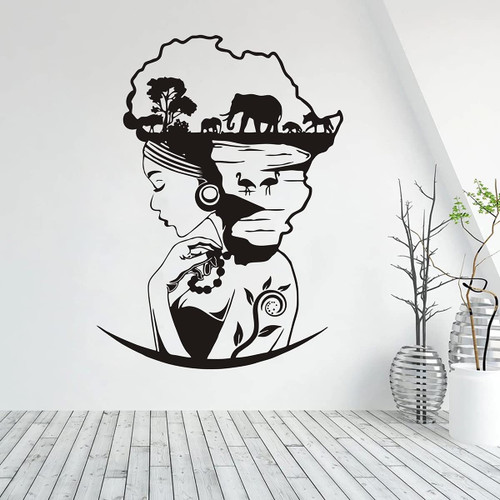 JUEKUI Safari Goddess Africa Continent Vinyl Wall Sticker African Savannah Nubian Afro Woman Girl Art Wall Decal Room Gifts Home Decor W138 (Black) JUEKUI Safari Goddess Africa Continent Vinyl Wall Sticker African Savannah Nubian Afro Woman Girl Art Wall Decal Room Gifts Home Decor W138 (Black)