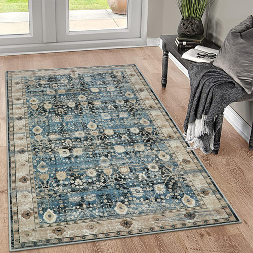 Nailttos 3x5 Rug for Living Room, Blue Persian Vintage Bedroom Rug, Distressed Entry Rug Low-Pile Washable Accent Throw Rug Carpet for Bedroom Kitchen Living Room Dinning Room