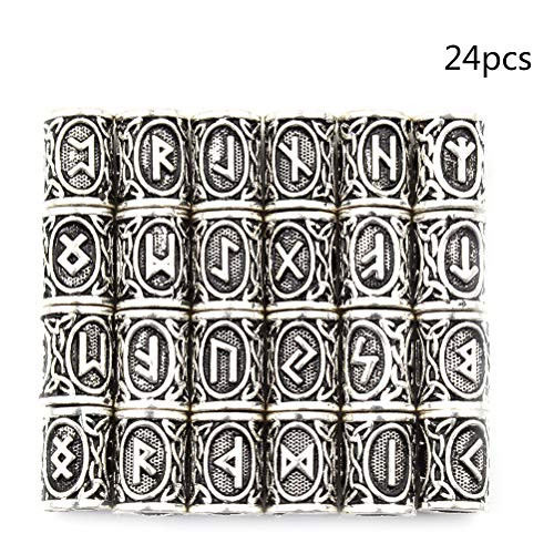 SmiDay 24 Pcs Viking Norse Runes Hair Beard Beads Antique DIY Bracelet Jewelry Scandinavian Pendants