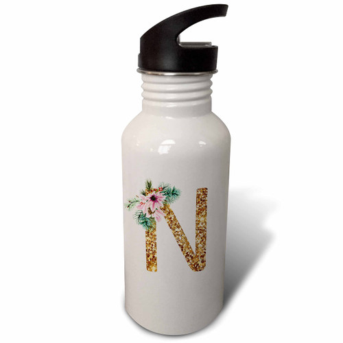 3dRose Pink Poinsettia Image of Gold Glitter Christmas Monogram... - Water Bottles (wb-371639-2)
