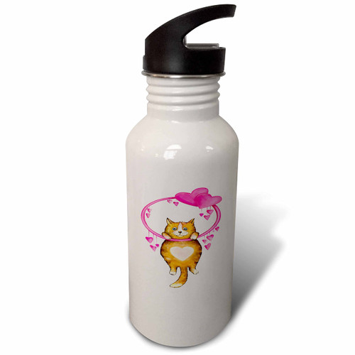 3dRose Valentines Day - Cute Cat Hanging From A Heart Circle - Water Bottles (wb-372871-2)