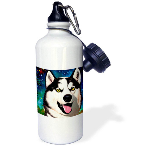 3dRose Funny Siberian Husky dog portrait. Colorful digital art gift... - Water Bottles (wb-376170-1) 3dRose Funny Siberian Husky dog portrait. Colorful digital art gift... - Water Bottles (wb-376170-1)