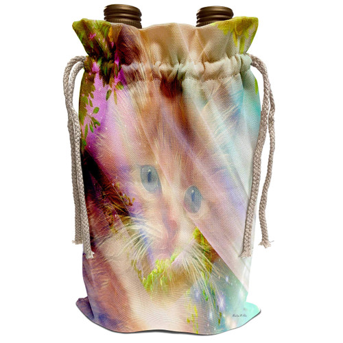 3dRose SmudgeArt Cat Designs - Orange Domestic Kitten Behind A Curtain - Wine Bag (wbg_18501_1)