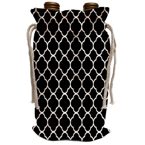 3dRose Florene - Small Patterns - Image of Black And White Quatrefoil Pattern - Wine Bag (wbg_233696_1)