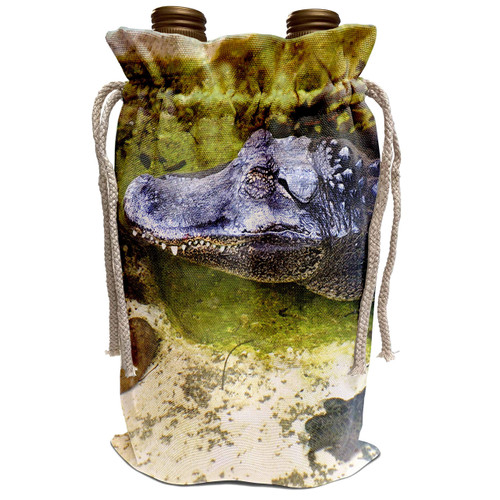3dRose Henrik Lehnerer Designs - Animal - American Alligator resting in in a small pool - Wine Bag (wbg_244416_1)