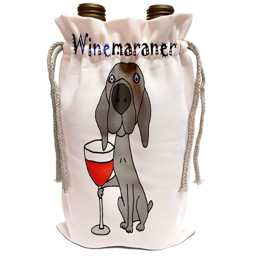 3dRose All Smiles Art Pets - Funny Weimaraner Dog Drinking Red Wine is WINEmaraner - Wine Bag (wbg_245395_1)