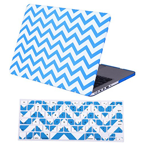 HDE Plastic Hard Shell Case and Keyboard Cover for MacBook Pro 13 with Retina Display (Models: A1425/A1502) - Chevron Sky Blue