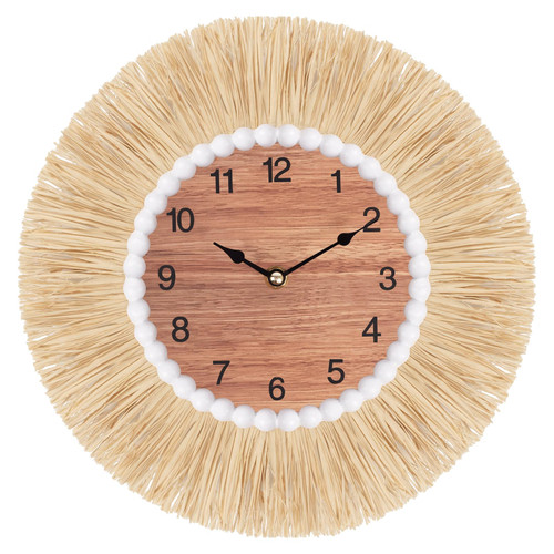 Boho Raffia Wall Clock for Living Room Decor, 12 Inch Wall Clocks Battery Operated Silent Non Ticking, Small Country Wood Analog Clock for Bedroom, Kitchen, Home Office
