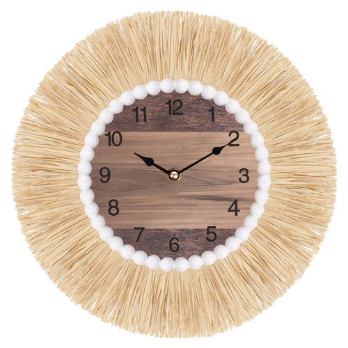 Raffia Wall Clock for Living Room Decor, 12 Inch Wall Clocks Battery Operated Silent Non Ticking, Small Boho Brown Wood Analog Clock for Bedroom, Kitchen, Home Office