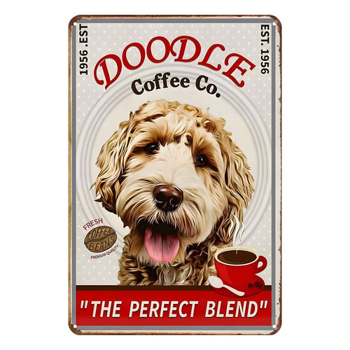 Snowsun Metal Tin Sign Doodle Dog Coffee Sign Vintage Tin Sign Retro Sign Aluminum Signs for Kitchen Home Office Bar Cafe Decor 8x12 Inch