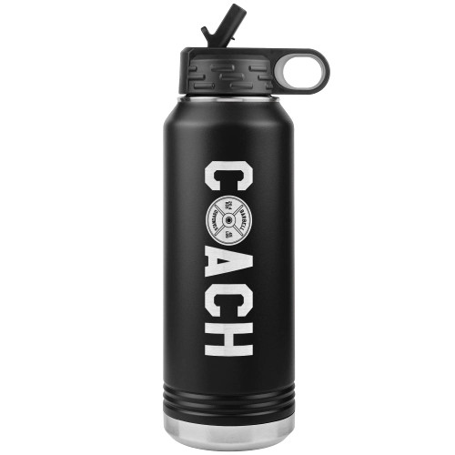 JFWcreations Weightlifting Coach Water Bottle - 32oz Insulated Engraved Stainless Steel Flip Top With Straw Lifting Coach Gift Black