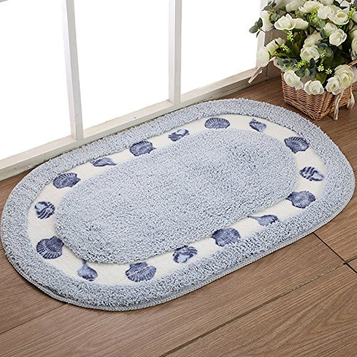 Sytian® Decorative Floral Rural Style Beautiful Seashell Shaggy Area Rugs Soft Non-slip Absorbent Doormat Floor Mat Bath Mat and Rugs Bathroom Shower Rug Mat Carpet (40*60cm, Oval) (Sky Blue)
