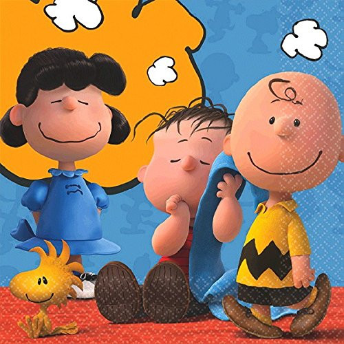 Amscan Classic Peanuts Birthday Party Beverage Napkin Tableware, Paper , 5" x 5", Pack of 16