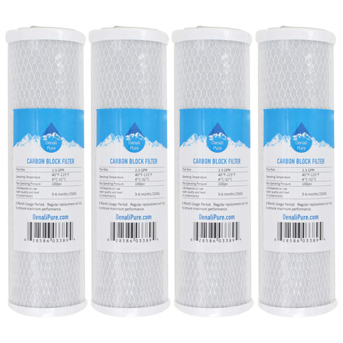 4-Pack Replacement for Culligan US-600 Activated Carbon Block Filter - Universal 10 inch Filter Compatible with Culligan US-600 Slim Under-Sink Water Filter - Denali Pure Brand