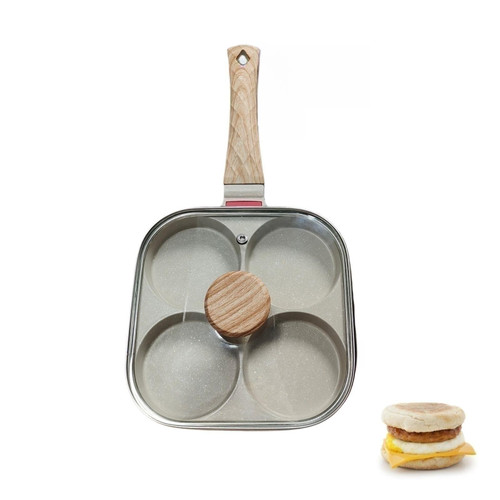 VANKUTL Egg Frying Pan 4 Cup, Omelette Pan for Breakfast, Egg Burgers, Vegetable Patties and Pancakes, Egg Pans Nonstick Suitable for Gas Stove, Induction Cookware (White Omelette Pan with Lid)