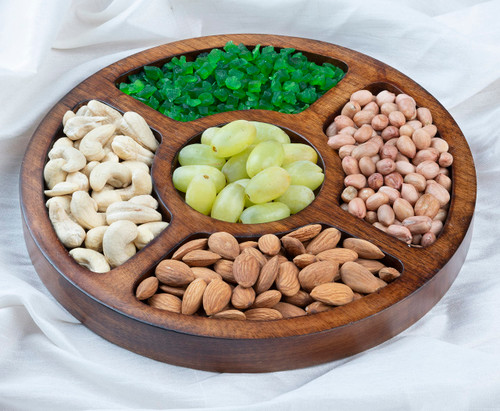 Wood Serving Tray - Chips and Dip Serving Dish, Fruit Platter Tray for Parties, Serving Dishes for Entertaining, Chip and Dip Bowl, Fruit Tray with Lid, Burnt 9 Inch