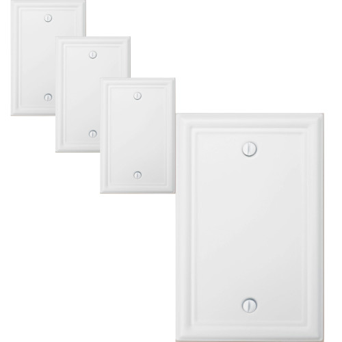 OKAWYC Single Blank Light Switch Cover Metal Wall Plate, 4-Pack White 1 Gang, Light Switch Cover Outlet Cover Decorative Wallplate, Durable
