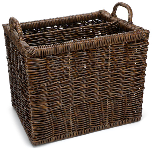 Qunclay Magazine Basket Wicker Divided Magazine Basket Rectangular Wicker Newspaper Holder, 15.4 x 12 x 12.6 Inch (L x W x H), Antique Walnut Brown