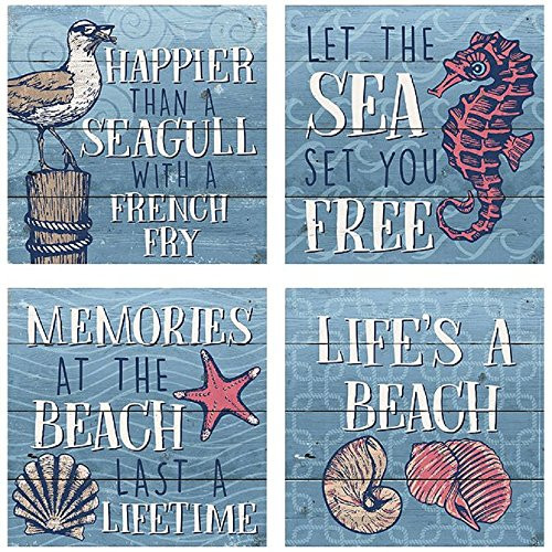 Carson Coaster Square 4 Piece Blue and Red Beach Home Decor