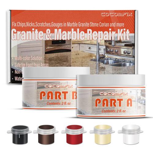 cocomfix Granite Repair Kit & Marble Repair Kit(Color Match), Quartz Countertop Repair Kit. Easily Fix Nicks Chips or Cracks on Granite, Marble, Porcelain, Quartz, Corian, Tiles and Stones Surfaces.
