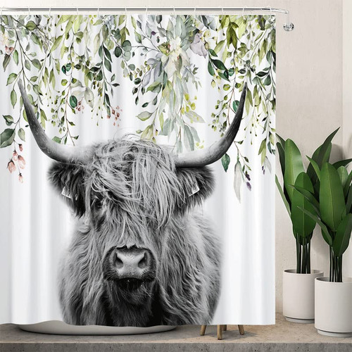 Wollmix Green Eucalyptus Leaves with Highland Cow Shower Curtain for Bathroom Farmhouse Wildlife Western Style Get Naked Plant Leaves Waterproof Fabric Curtain Sets with 12 Hooks 72x72 Inches Wollmix Green Eucalyptus Leaves with Highland Cow Shower Curtain for Bathroom Farmhouse Wildlife Western Style Get Naked Plant Leaves Waterproof Fabric Curtain Sets with 12 Hooks 72x72 Inches