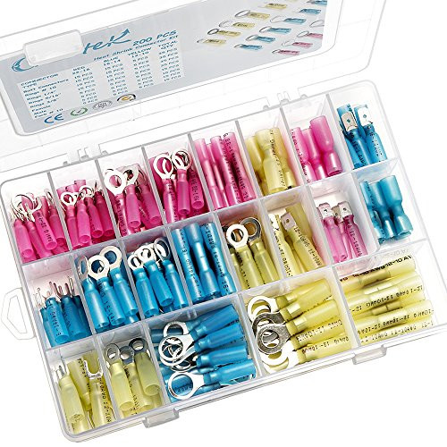 Camtek 200 PCS Heat Shrink Wire Connectors, Electrical Terminals Kit Waterproof Butt Connectors Electrical Insulated Crimp Marine Automotive Terminals Wire Connectors Kits