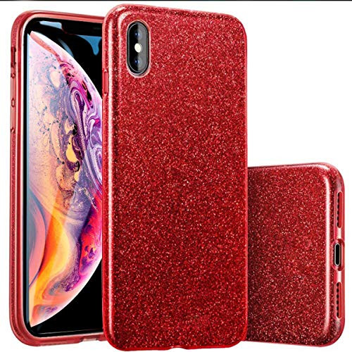 Casa iPhone Xs Max 6.5''Bling Case, Shining Glitter Crystal Case 2 in 1 Shockproof Protective Sparkle Cover for Apple iPhone Xs Max 6.5'' 2018 (Red)