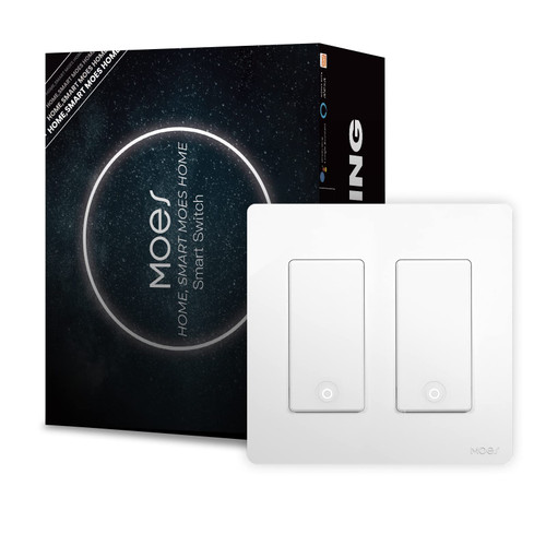 MoesGo 2nd Generation WiFi Smart Light Switch, 3 Way Smart Wall Switch 2.4GHz WiFi, Neutral Wire Required, Smart Life APP Remote Control, Work with Alexa/Google Home, No hub Required White 2 Gang