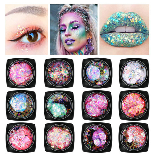 Chunky Holographic Body Glitter 12 Colors Mixed Cosmetic Glitter Nail Sequins Iridescent Flakes for Face Eye Hair Body Festival Makeup ?Nail Art Chunky Holographic Body Glitter 12 Colors Mixed Cosmetic Glitter Nail Sequins Iridescent Flakes for Face Eye Hair Body Festival Makeup ?Nail Art