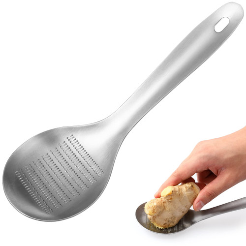 XYBHRC Ginger Grater, Garlic Grater Press Mincer Spoon Shape Stainless Steel Garlic Ginger Fruits Root Vegetable Grater Grinder Spoon for Cheese Chocolate Baby Food Kitchen (Large)