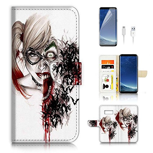 ( For Samsung S8 Plus / S8+ ) Flip Case Wallet Cover with Screen Protector - US B30034 - Harley Quinn Super Hero B30034