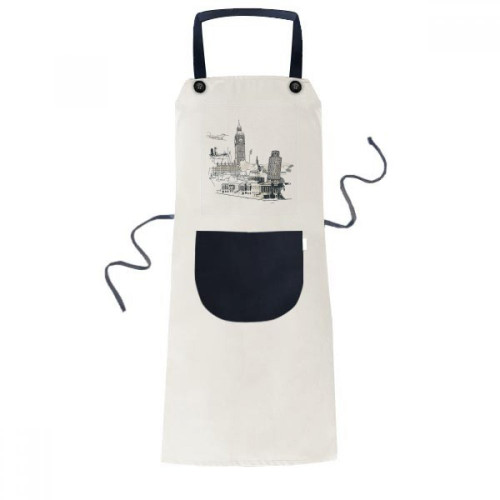 DIYthinker Travel Landmark Big Ben Leaning Tower of Pisa Apron Adjustable Bib Cotton Linen BBQ Kitchen Pocket Pinafore