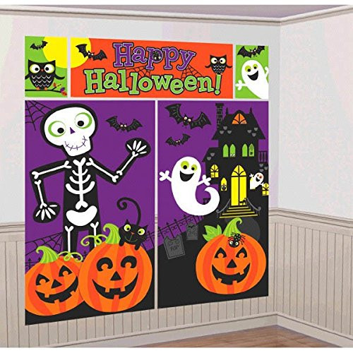 Amscan Family Friendly Halloween Trick or Treat Scene Setters Room Decorating Kit, Multicolor, 59" x 32 1/2"