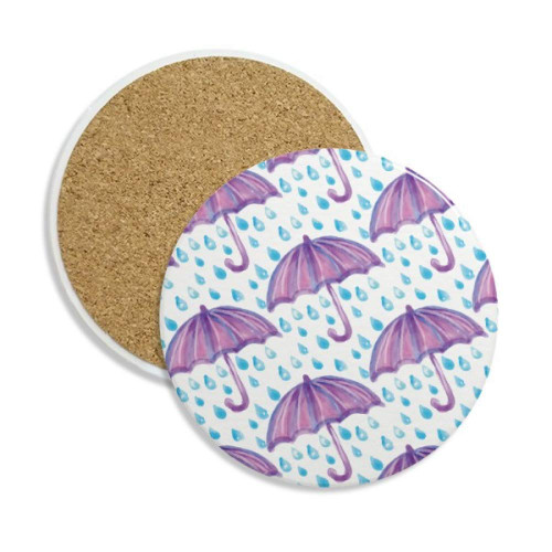 Purple Watercolor Umbrella Rain Coaster Cup Mug Tabletop Protection Absorbent Stone