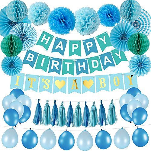 Abestbox 65 Pcs Birthday Party Decorations, Blue Happy Birthday Decorations Set, Happy Birthday Banner, Party Balloons, Tassels, Paper Fans, Paper Pom Poms and Honeycomb Ball for Boys Birthday Party Abestbox 65 Pcs Birthday Party Decorations, Blue Happy Birthday Decorations Set, Happy Birthday Banner, Party Balloons, Tassels, Paper Fans, Paper Pom Poms and Honeycomb Ball for Boys Birthday Party