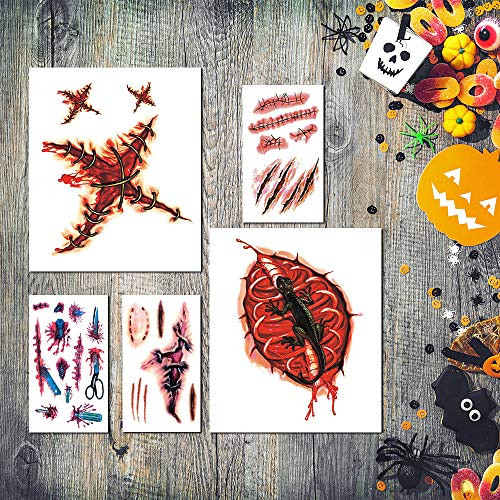 Zombie Makeup Halloween, Zombie Tattoos, Zombie Makeup Kit, Halloween Makeup Kit, Scar Tattoo, Fake Blood Makeup Fake Scars Cuts, Vampire Makeup, Healthy Makeup for Kids, 12 Sheets,67 pics Scars