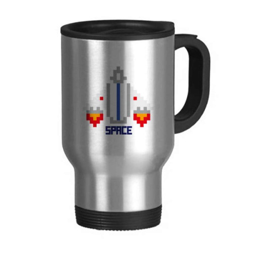 Space Ship Take Off Universe Pixel Travel Mug Flip Lid Stainless Steel Cup Car Tumbler Thermos