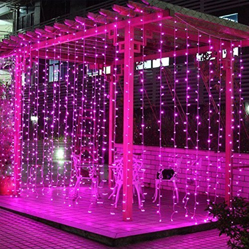 releeder LED Curtain String Light, 304 LED Icicle Light String, 9.8ft x 9.8ft, 8 Modes Setting, Fairy String Twinkle Lights for Indoor Outdoor Decoration Wedding Party Garden (Pink)